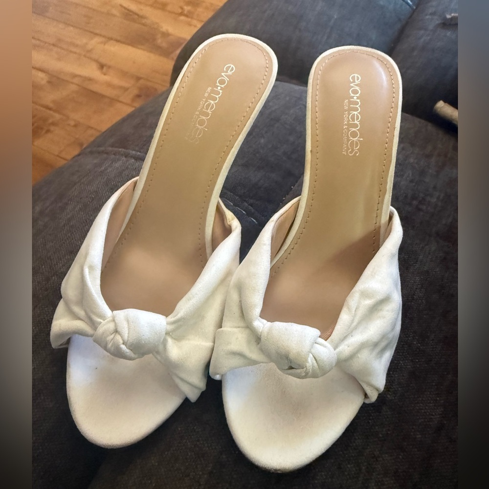Eva Mendes for New York & Company White Mules with Knotted Detail